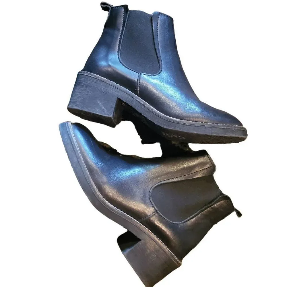 Depp Asos Boots Women's 6 Black Leather Pull On Chelsea Block Heel 90s Spain